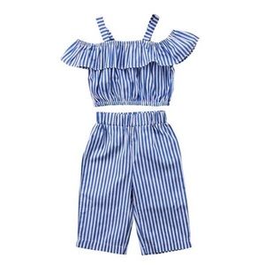 Off the Shoulder Striped Ruffle Top & Pant Set
